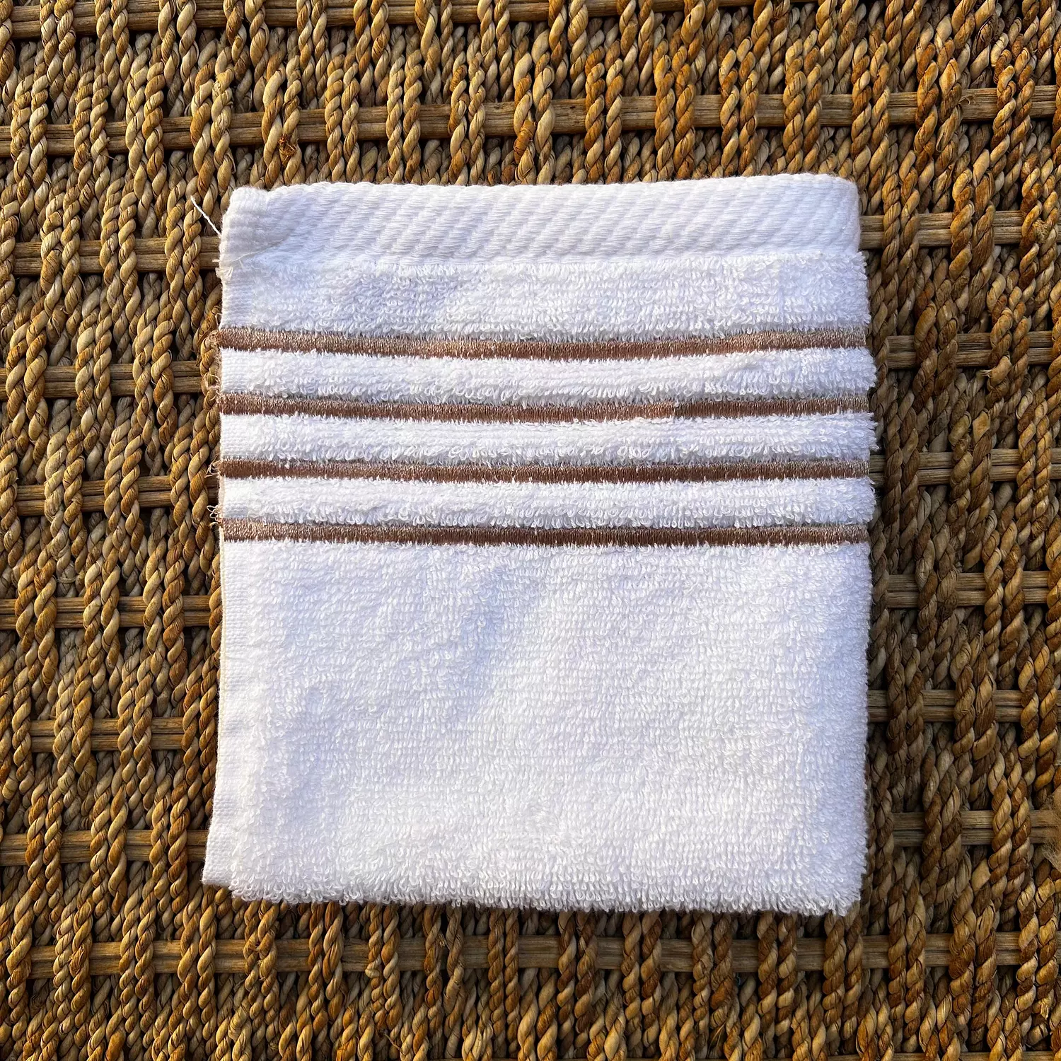 Small White Stripped Gold Single Towel  image