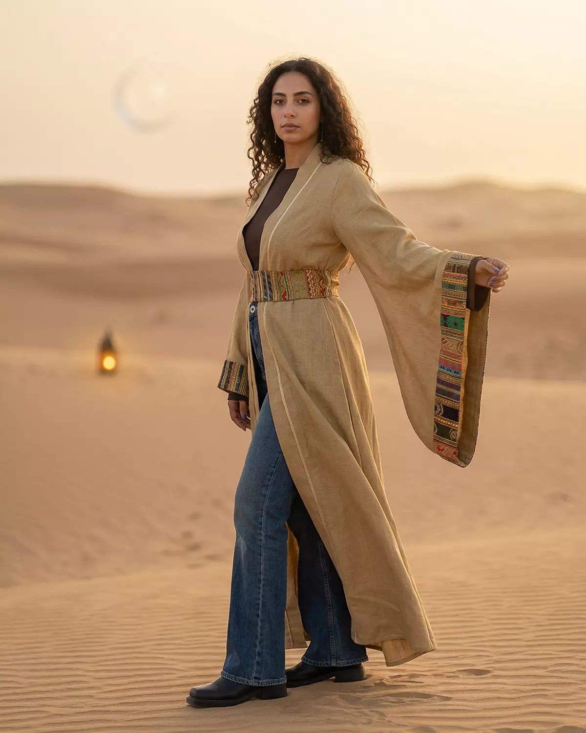 Noor Al Layali Kaftan-Light Brown  hover image