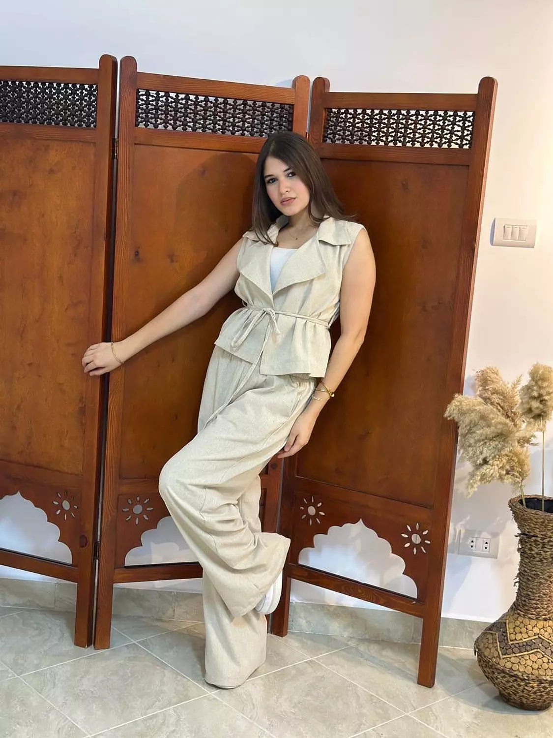 Linen Vest & Wide-Leg Trouser Set with Tie-Front Detail 5