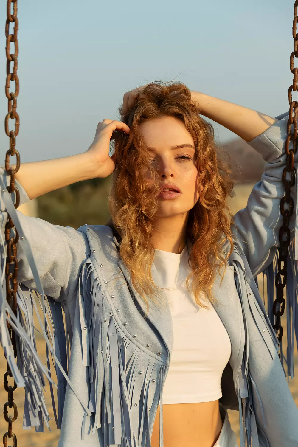 Fringe Suede Jacket - Baby Blue hover image