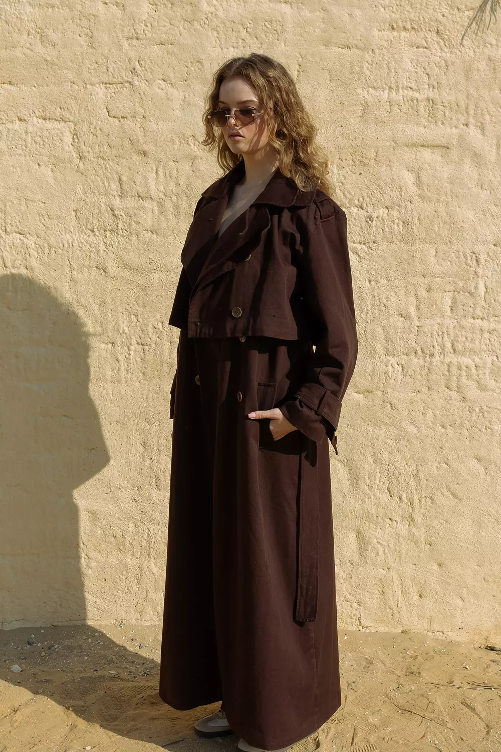 Convertible Trench Coat - chocolate brown hover image