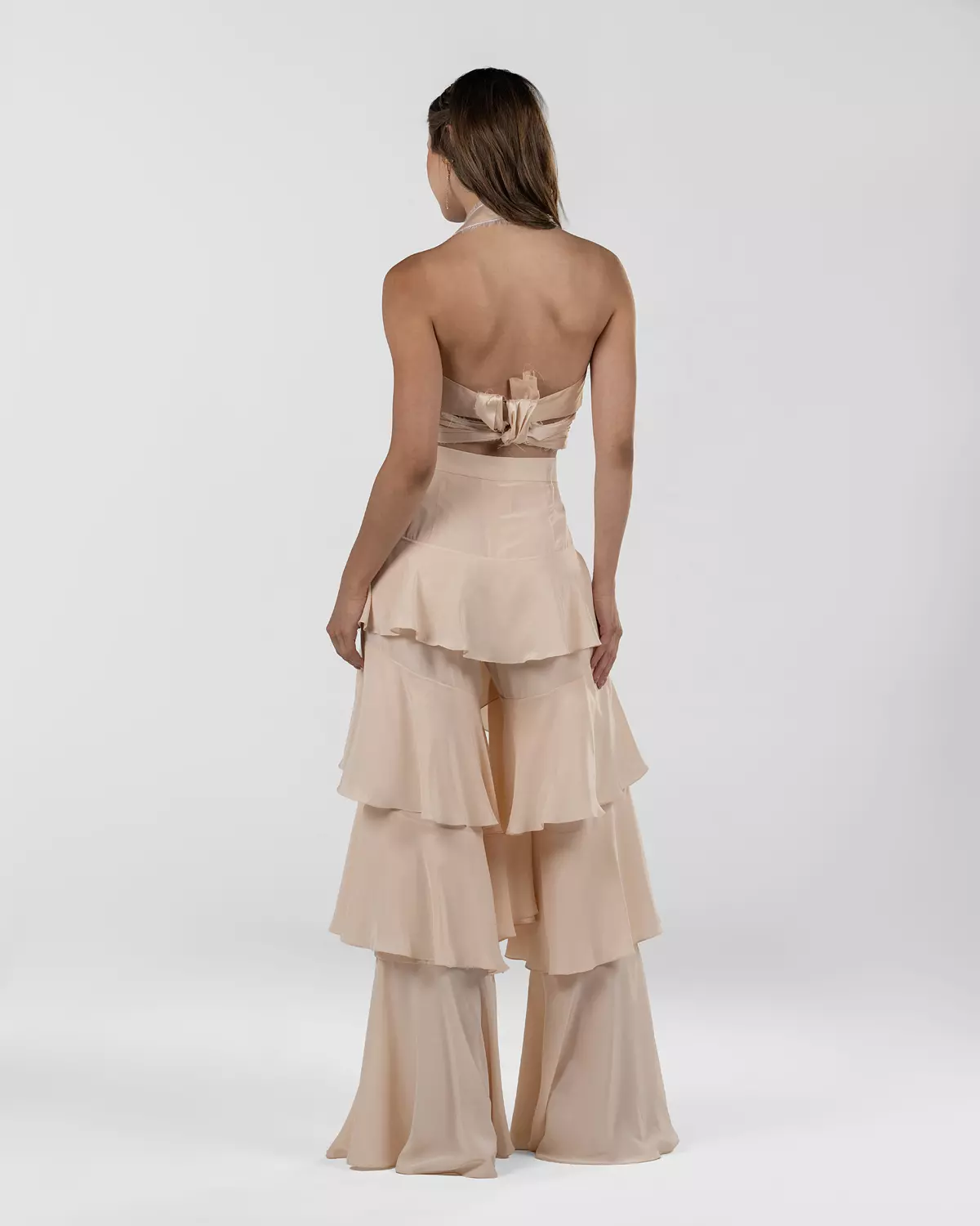  Chic Peach Ruffled Wide-Leg Silk Pants 4