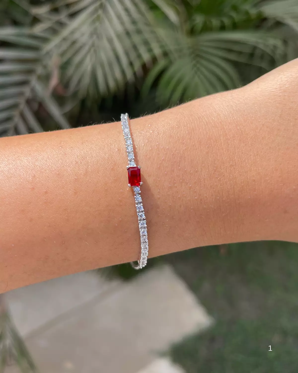Red zircon stone silver tennis bracelet  image