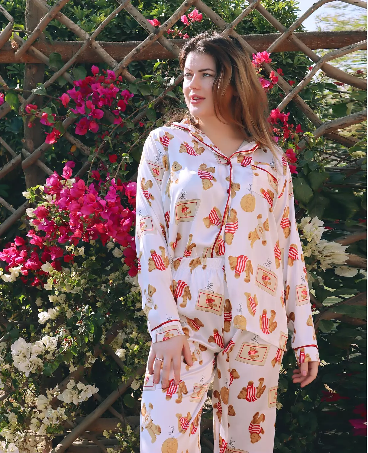 Teddy Bear Print Satin Pajama image