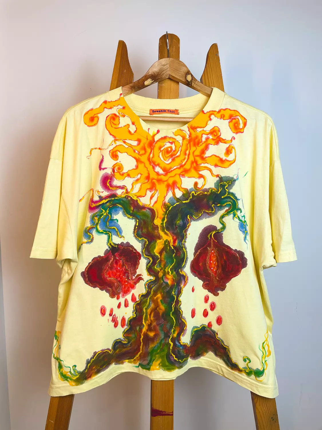 “Belonging “Hand-Painted yellow Cotton T-Shirt. image