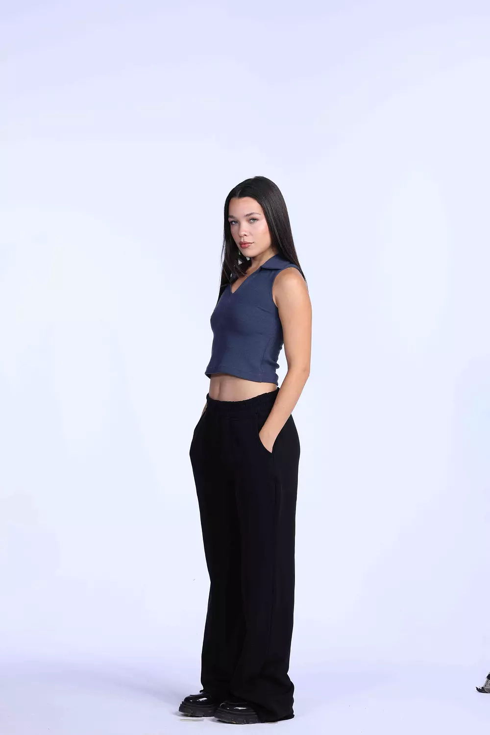 Charcoal grey Cut polo basic Top   2