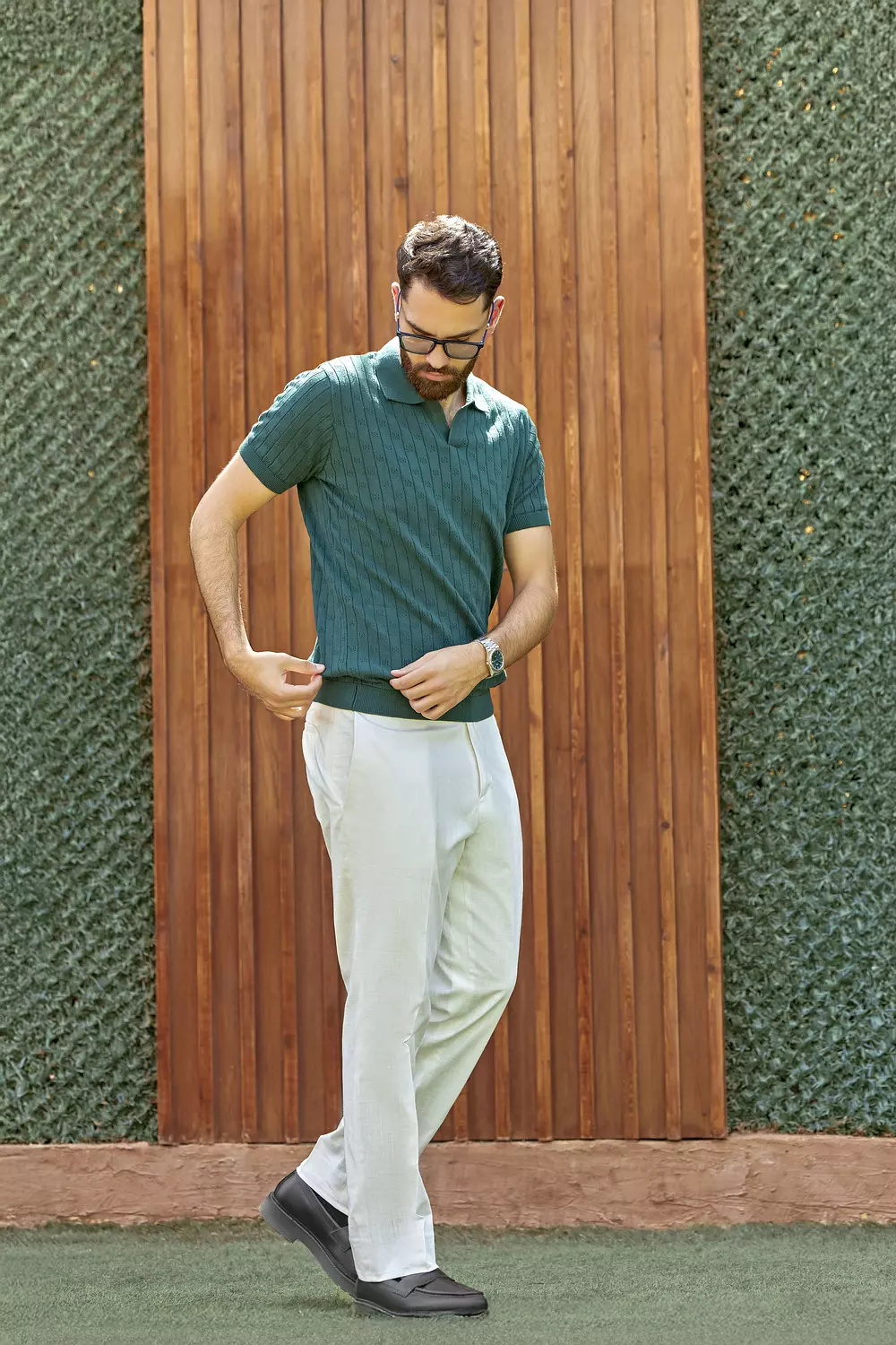 Men’s Forest Green Textured Knit Polo 3