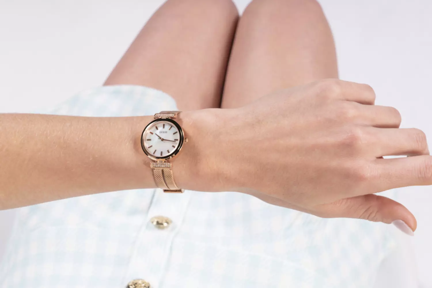 GUESS GW0471L3 Women's  Watch Rose Gold Tone Stainless Steel/Mesh Bracelet 7