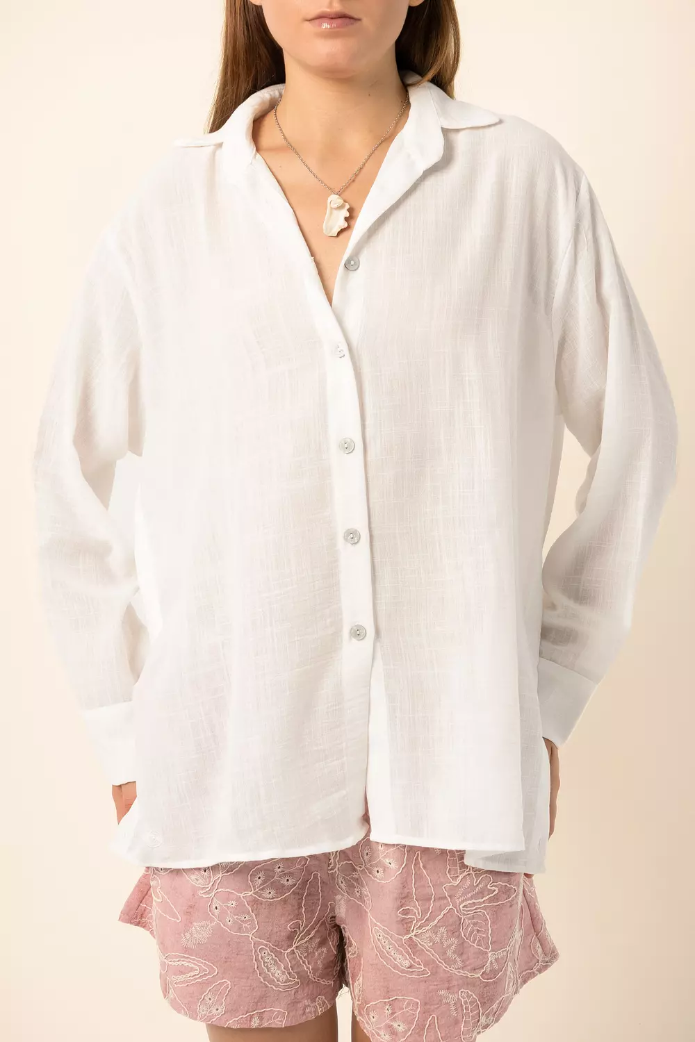 Oversized Shirt with side button - White 2