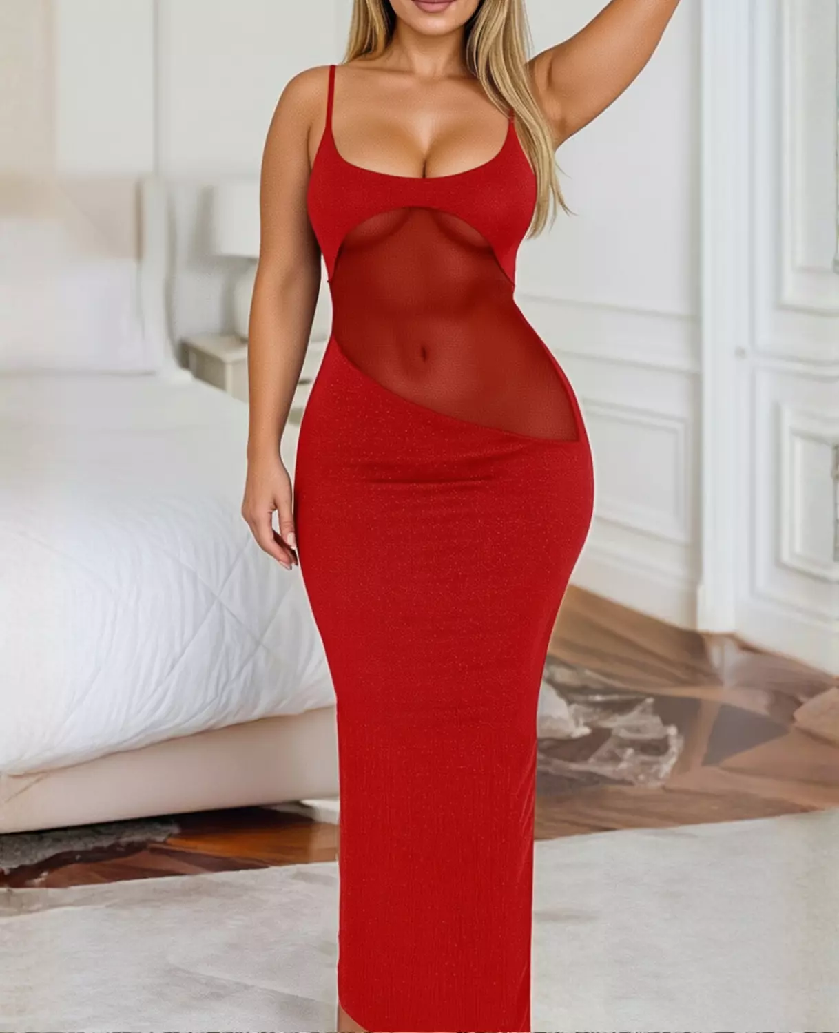 Sheer Panel Bodycon Maxi Dress image