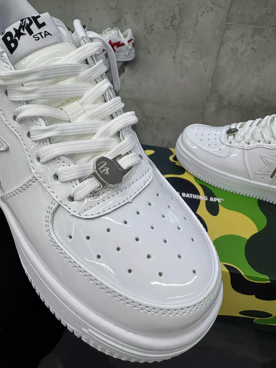 A Bathing Ape BAPE STA Low in white patent leather 6
