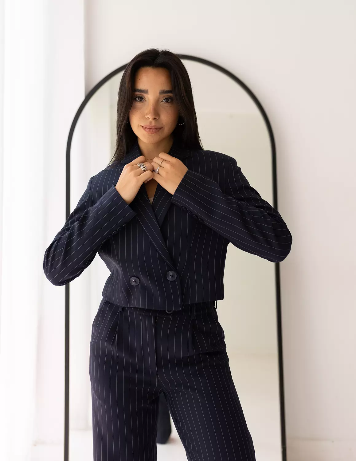 Striped Navy Cropped Blazer  5