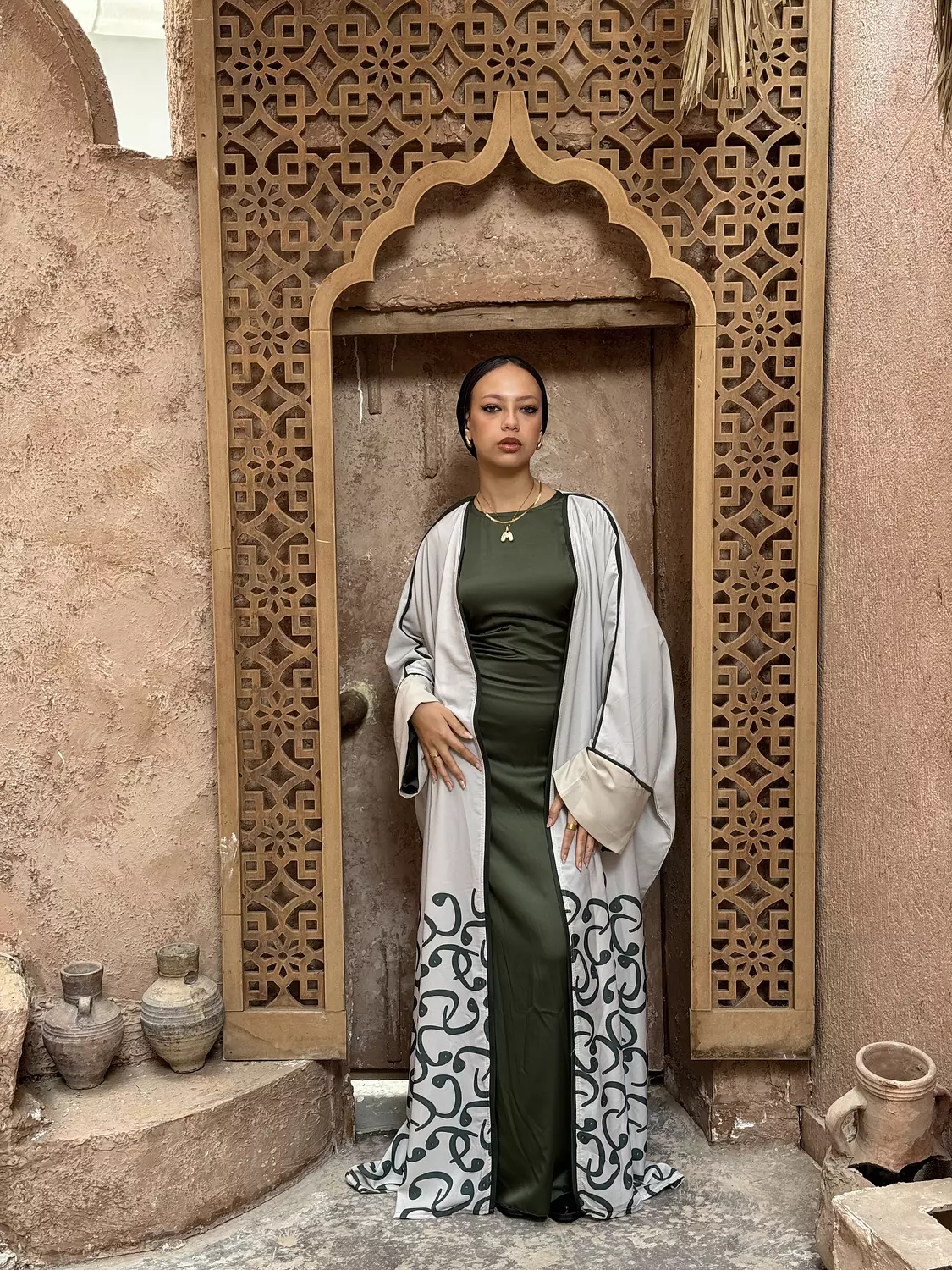 Green Arabic Letters Kaftan 7