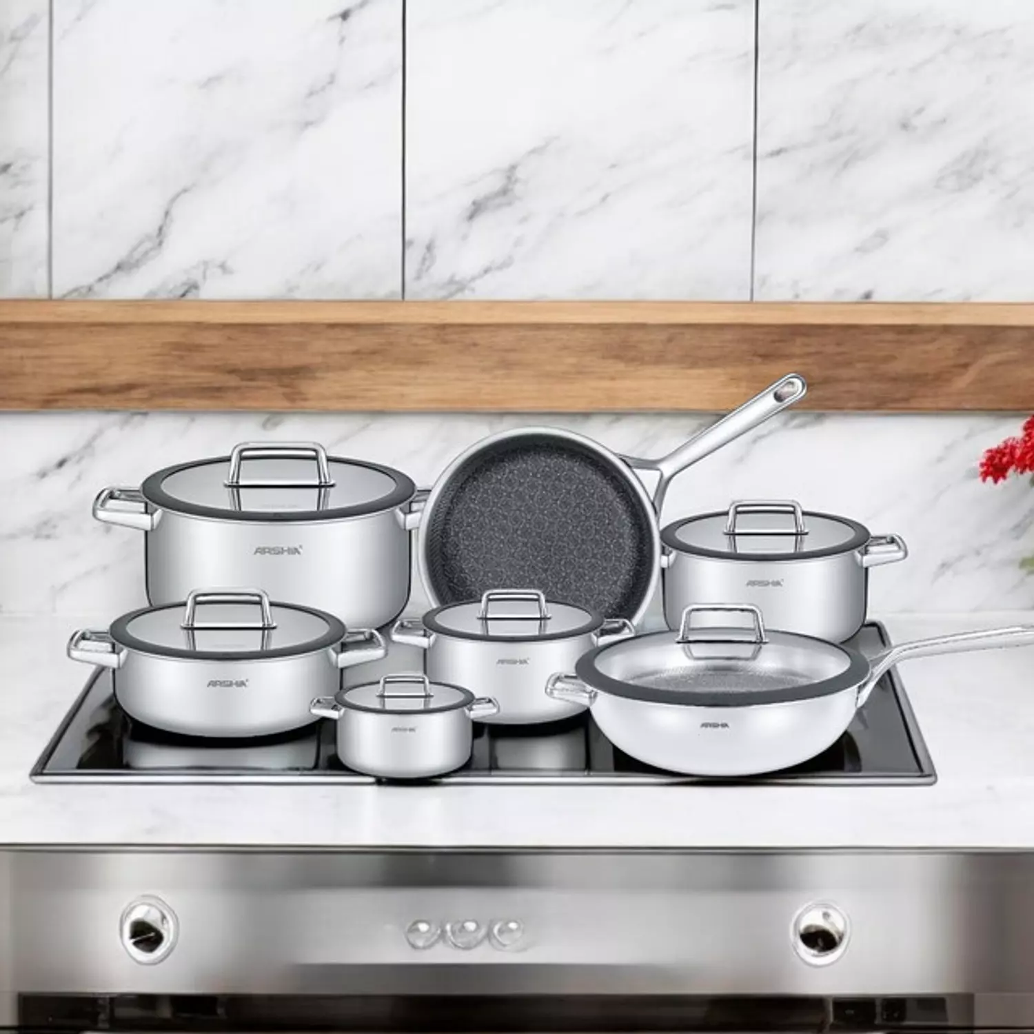 Arshia 13 piece Try_ply stainless steel cookware set 2