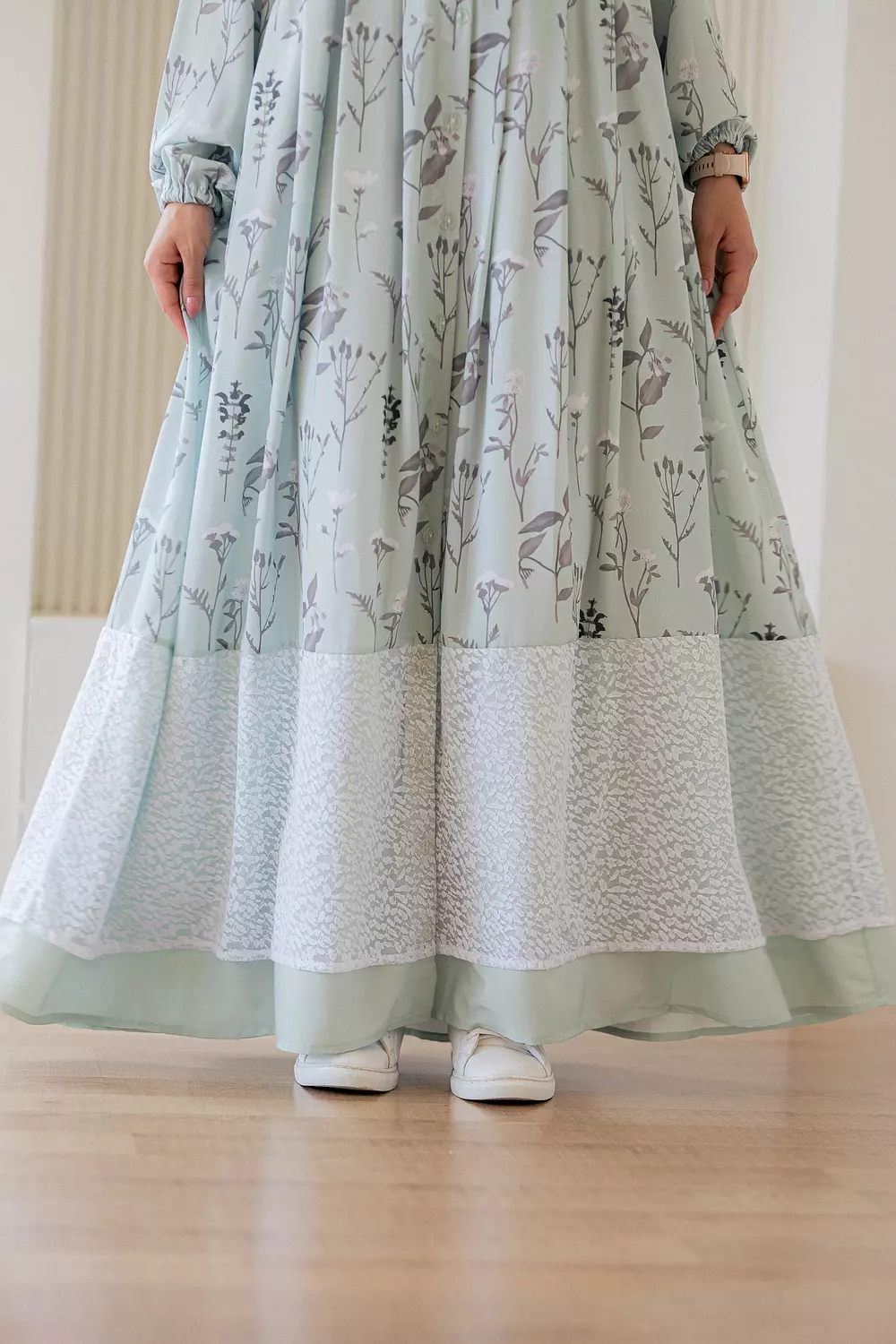 Mint crepe Dress with Tulle Trim  3