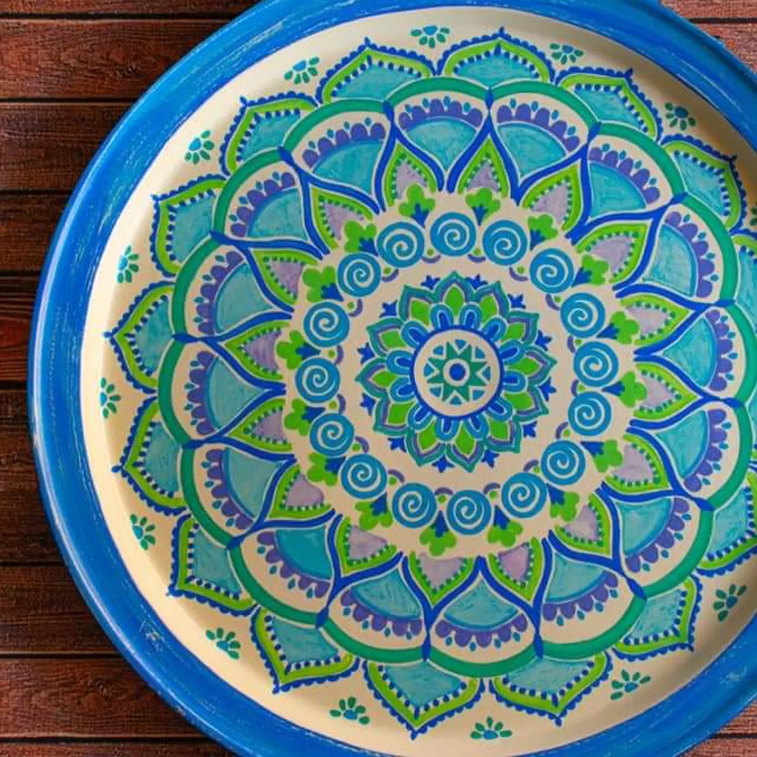 Tray metal large - mandala blue image