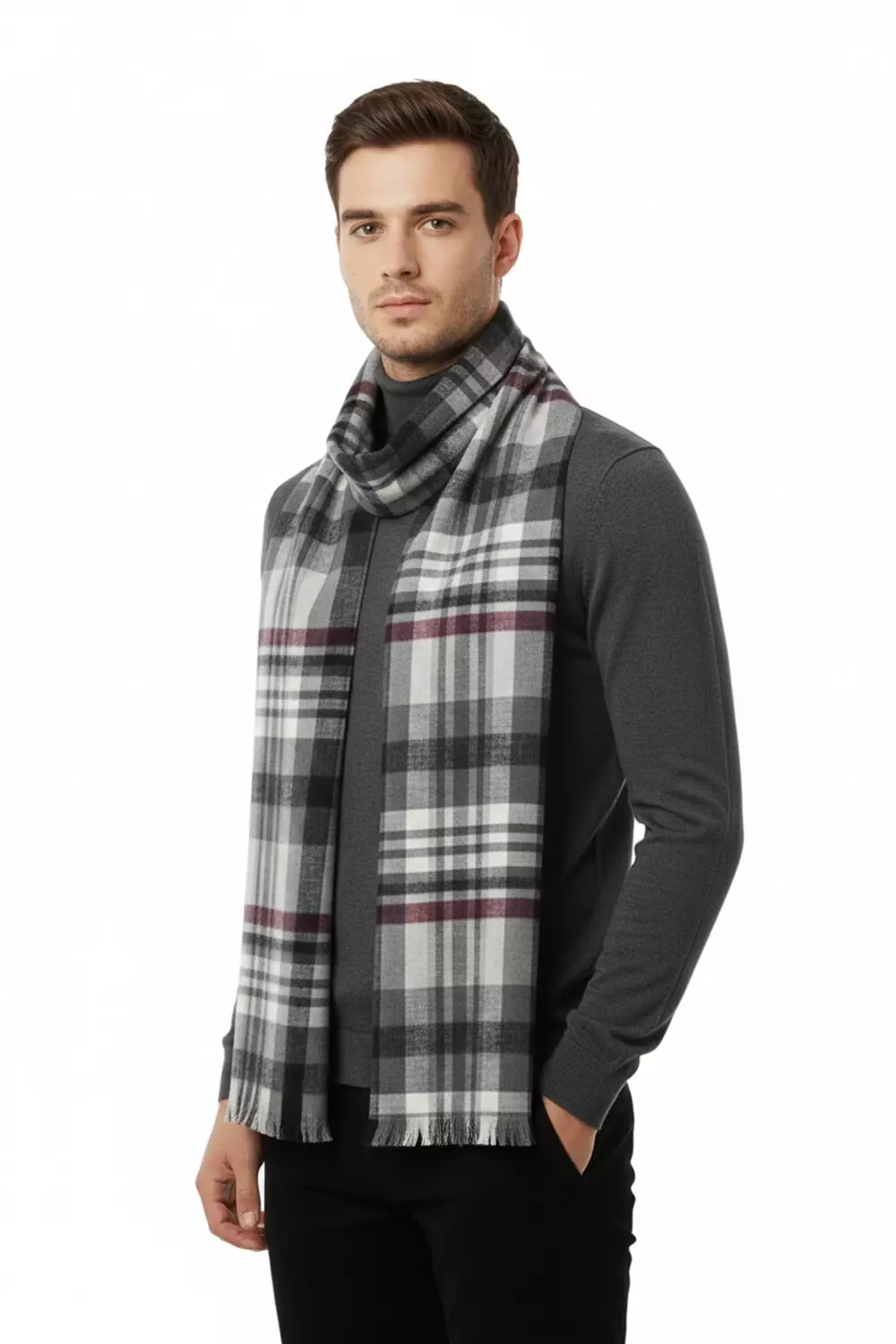 Check Shawl - 2359 - Grey * White * Black * Red hover image