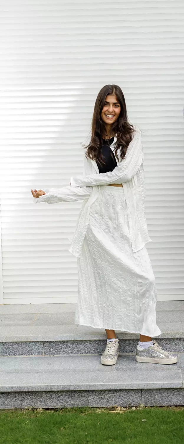 White crushed satin set  image