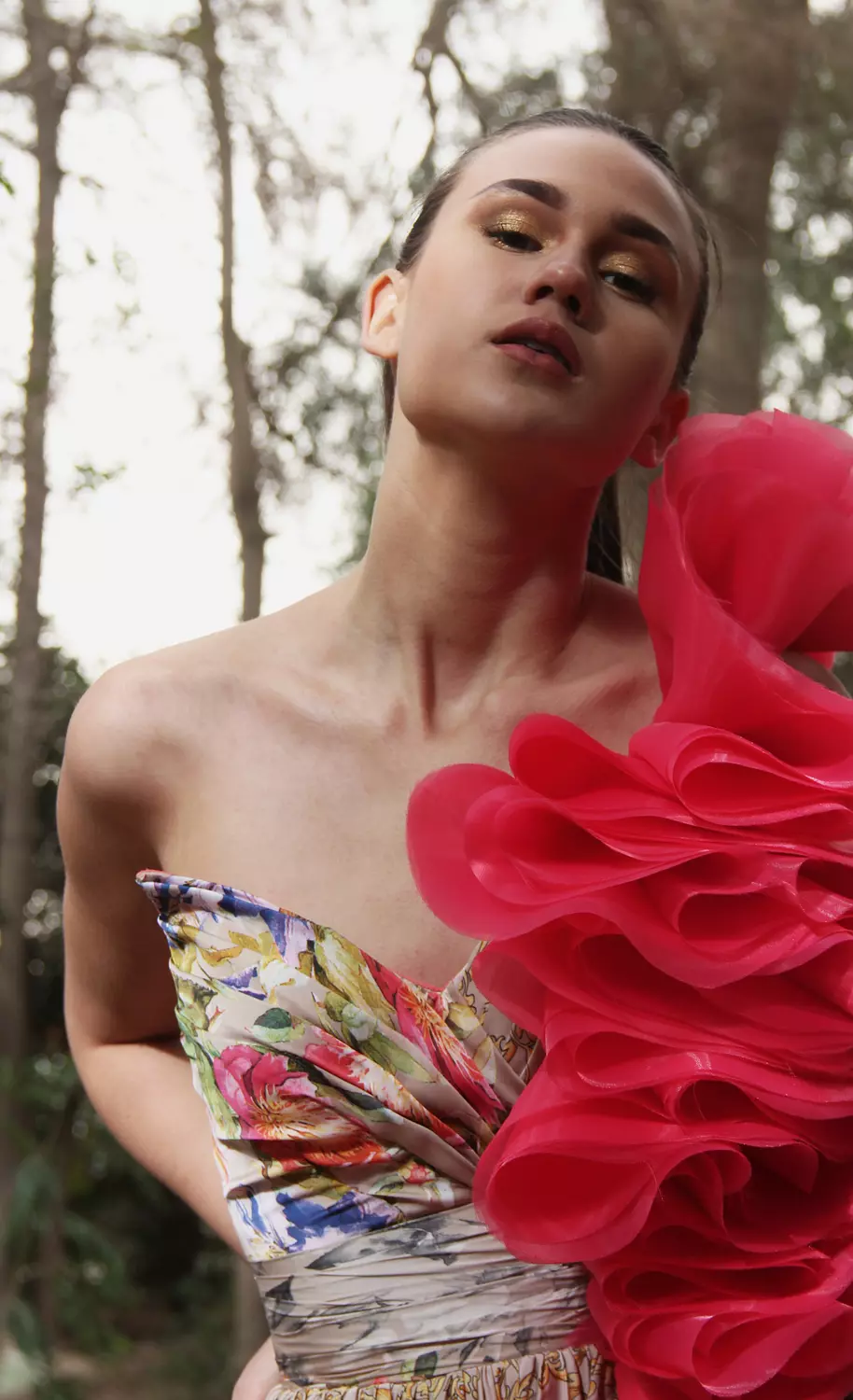 Satin Floral Fushia Ruffle  3