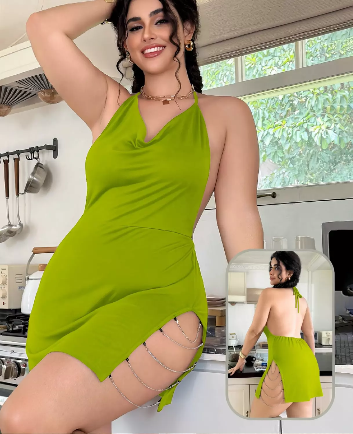 Soft Halter Mini Dress Side Chains 4