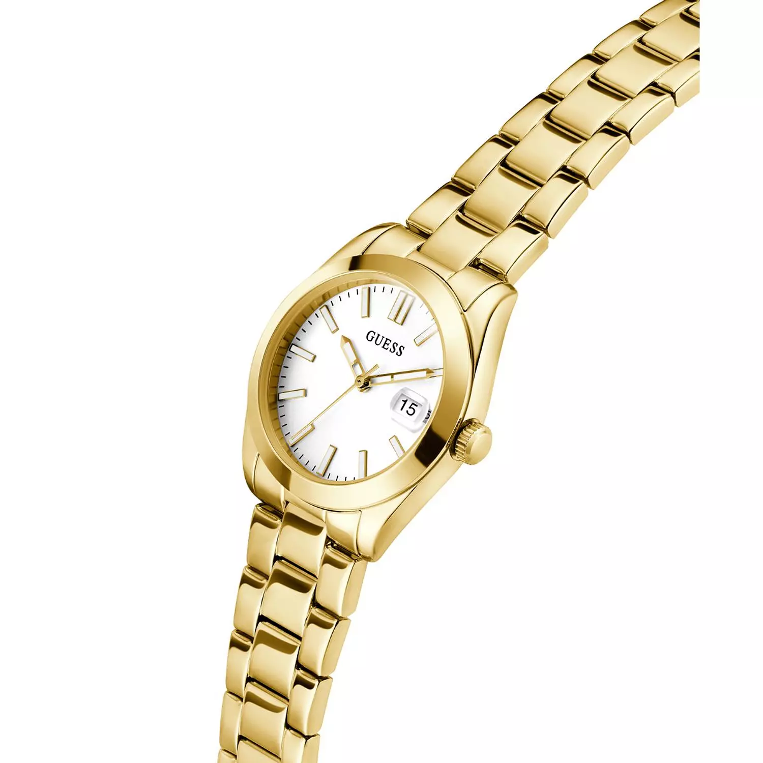 GUESS ALICE Ladies Gold Tone Date Watch Gold Tone Stainless Steel Polished Bracelet 1