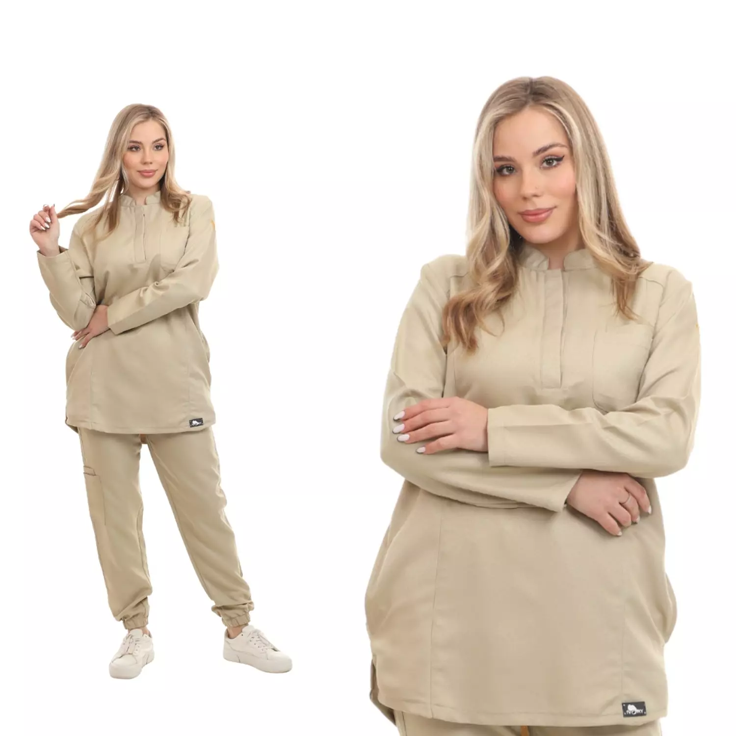Beige Female Half Collar Scrub (Full Sleeves) image