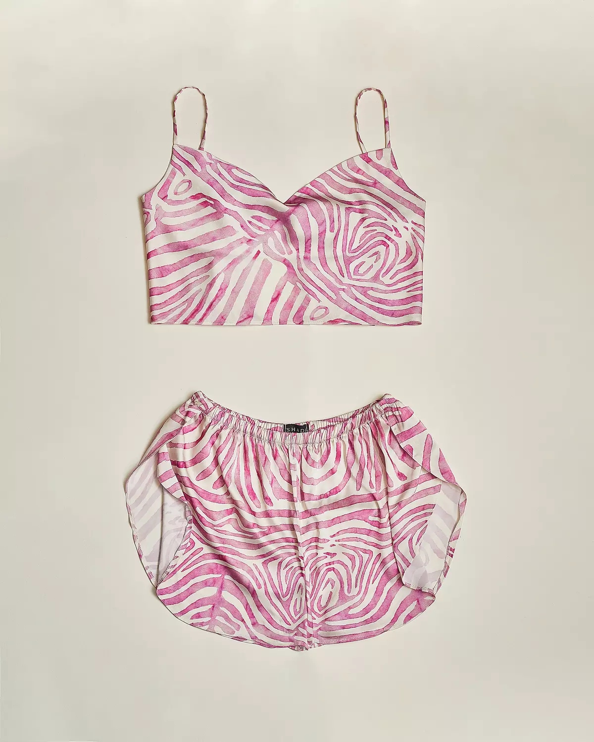 Pink X White Zebra Printed Top And Shorts Silk Set  image