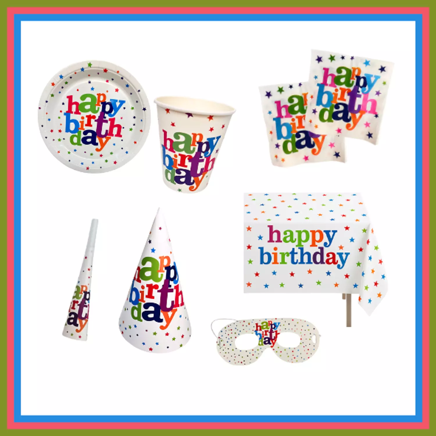 Colored Happy Birthday Tableware Set image