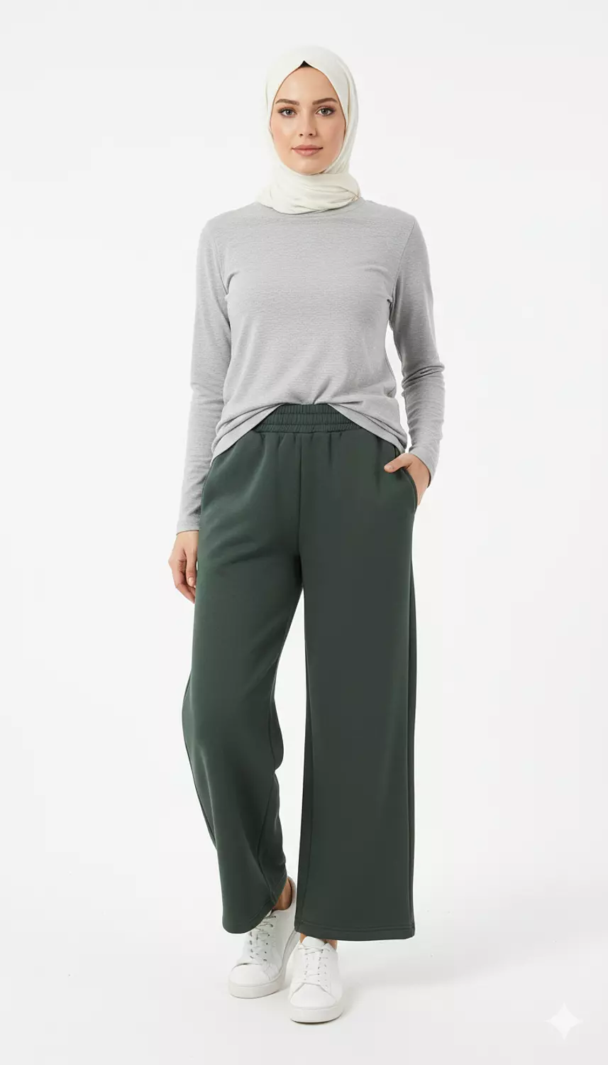 Wide-Leg Fleece Sweatpants with Elastic Waist image