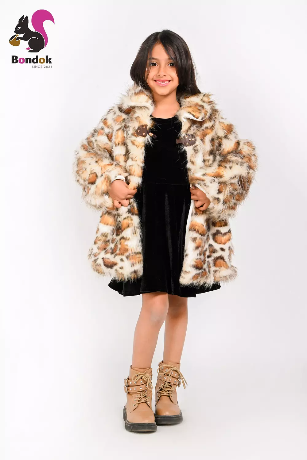 Girls Leopard Print Faux Fur Jacket, Kids Fashion Winter Coat 3