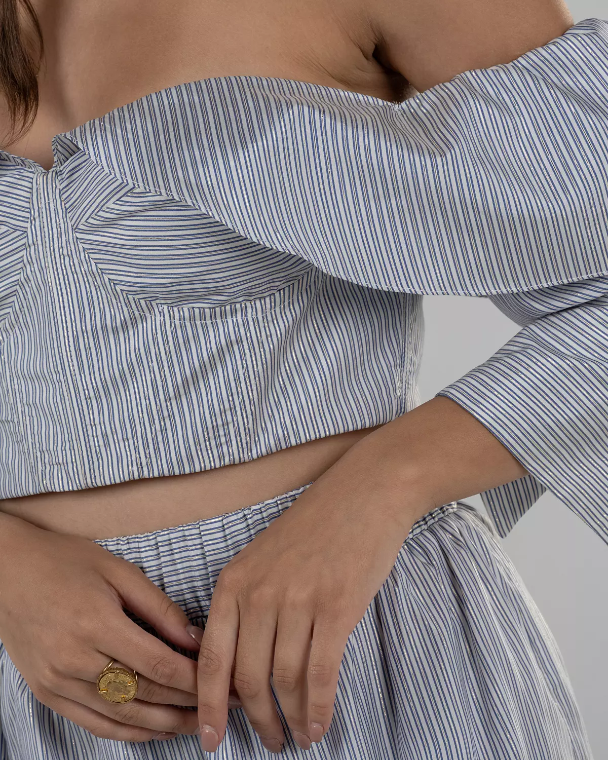 Refined Off-Shoulder Striped Corset Top 7