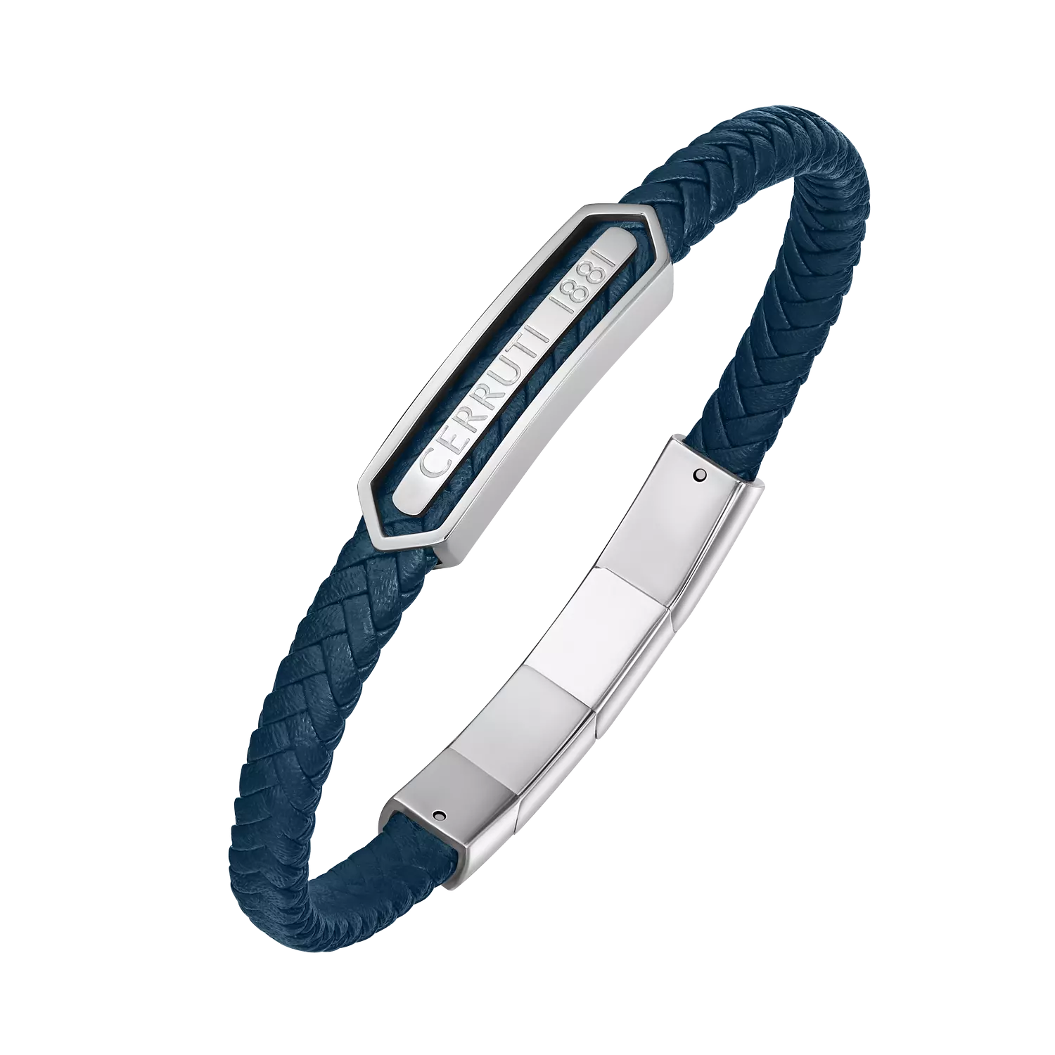 Cerruti 1881 Sandro Navy Leather, Stainless Steel Logo Motif Bracelet for Men image