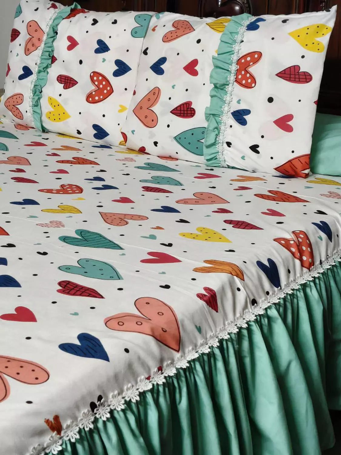 طقم ملايه قطن تركي كرانيش قلوب  image