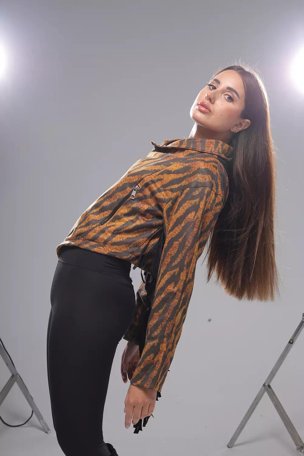 Tiger Print Asymmetric Fringe jacket 1