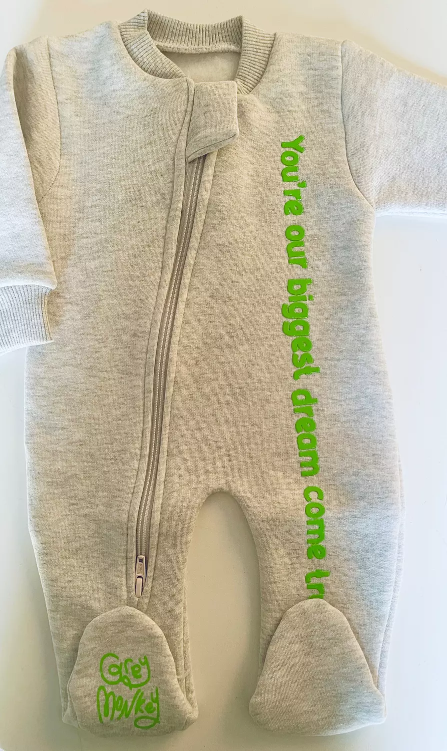 Premium Fleeced Winter Double Zipper "Our biggest dream" Footie - Glowy Grey 5