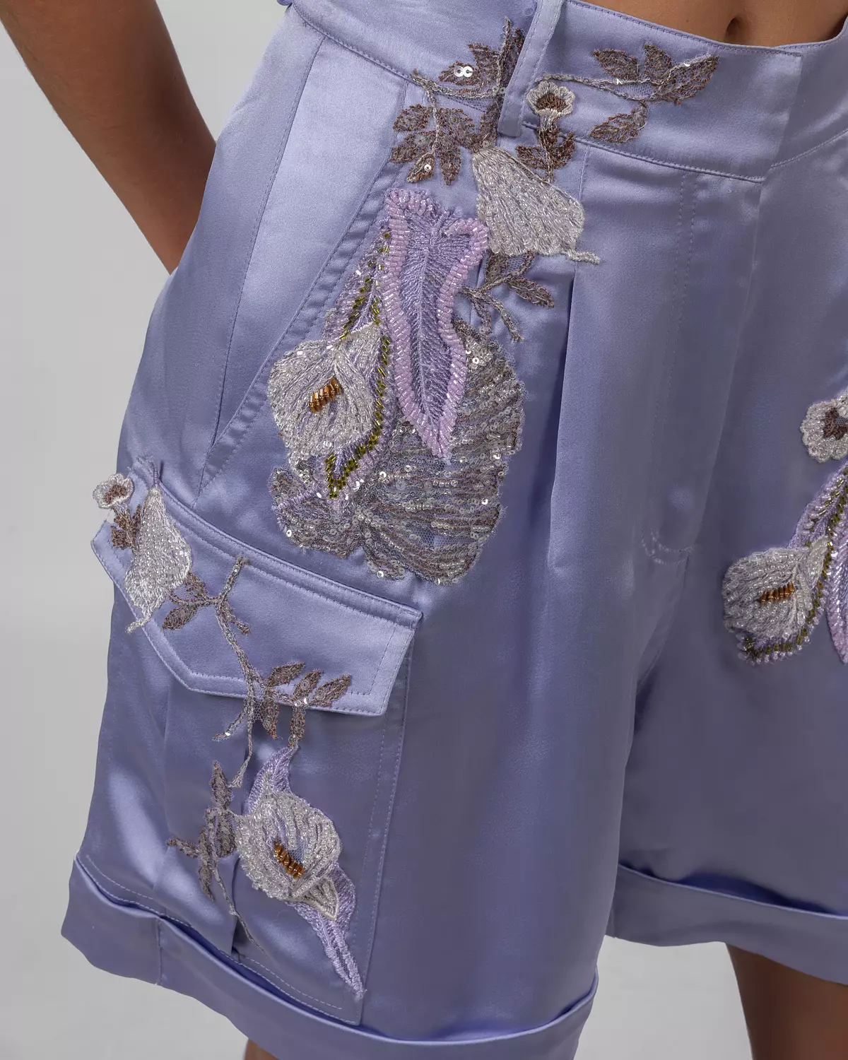 Purple Satin Bermuda Shorts 2