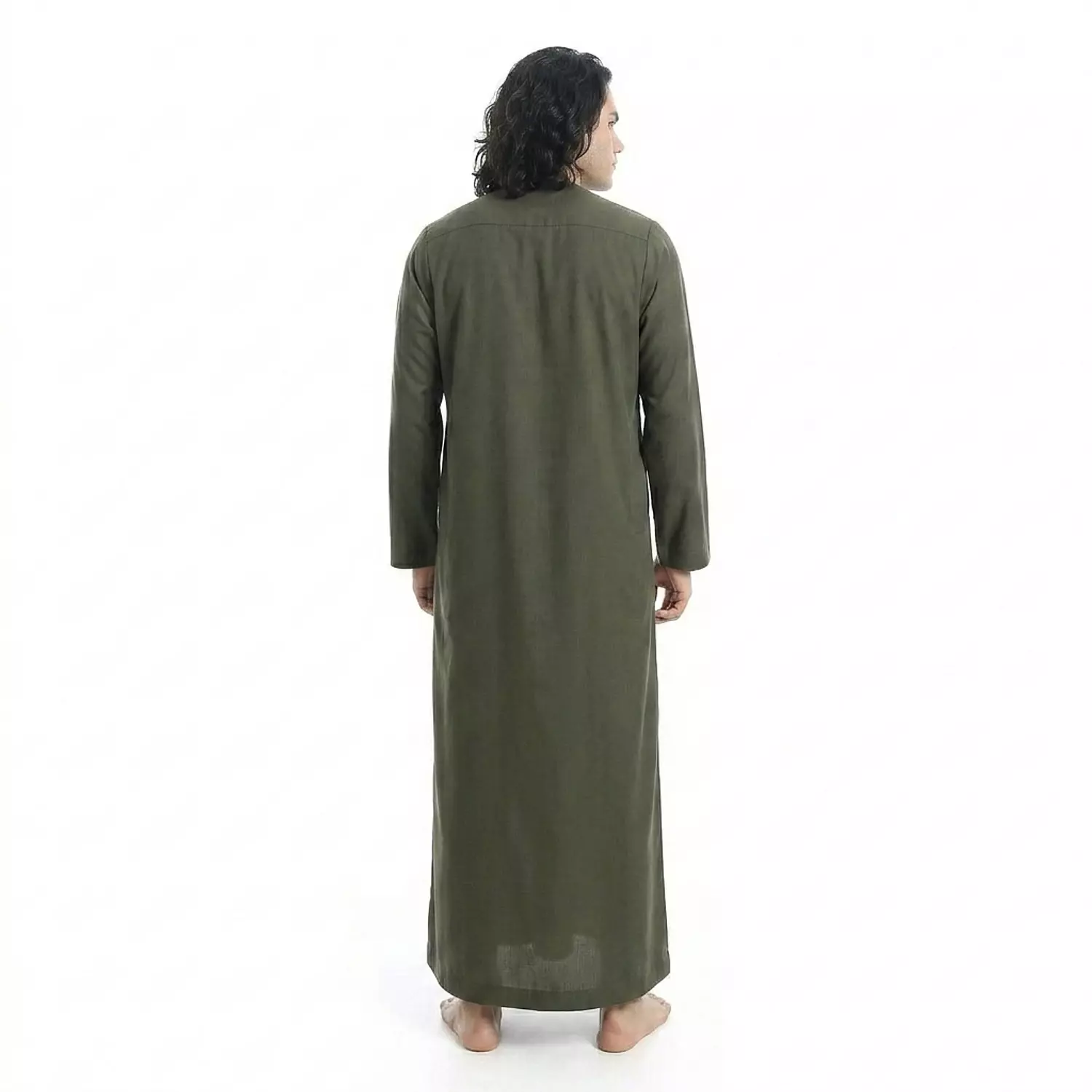  جلابيه رجالي كم طويل - قطن - 2590 - رمادي زيتوني 3