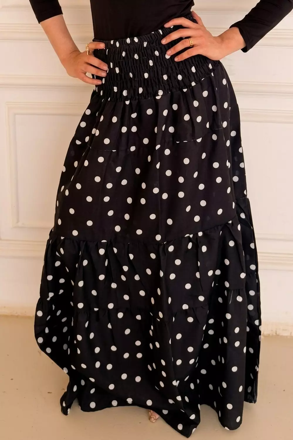 Bohemian Polka Dot Tiered Maxi Skirt 8