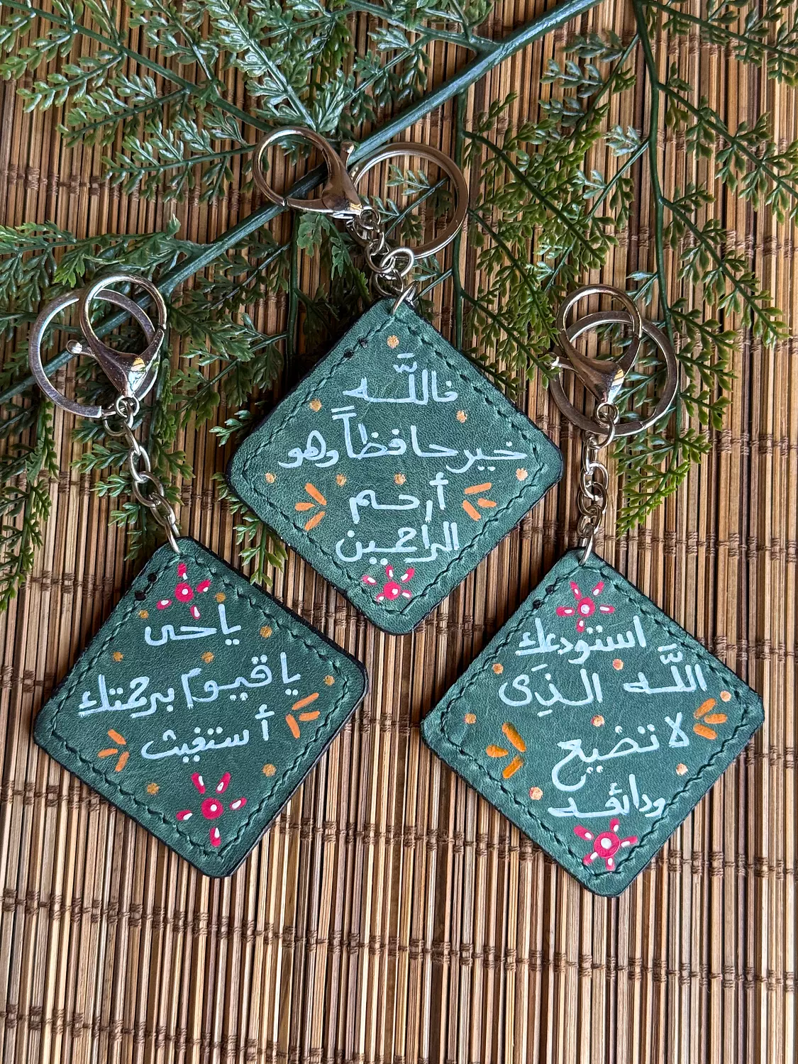 Natural Leather Quote Keychain " Teal Square " ( By Order ) 1