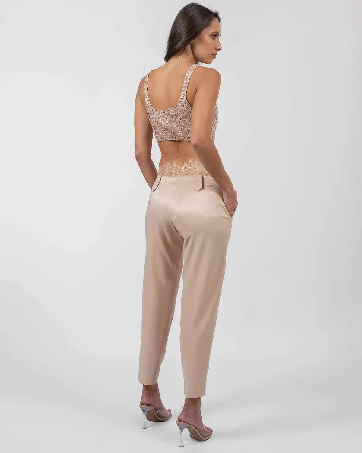 Powder Pink Satin Straight-Leg Trousers 3