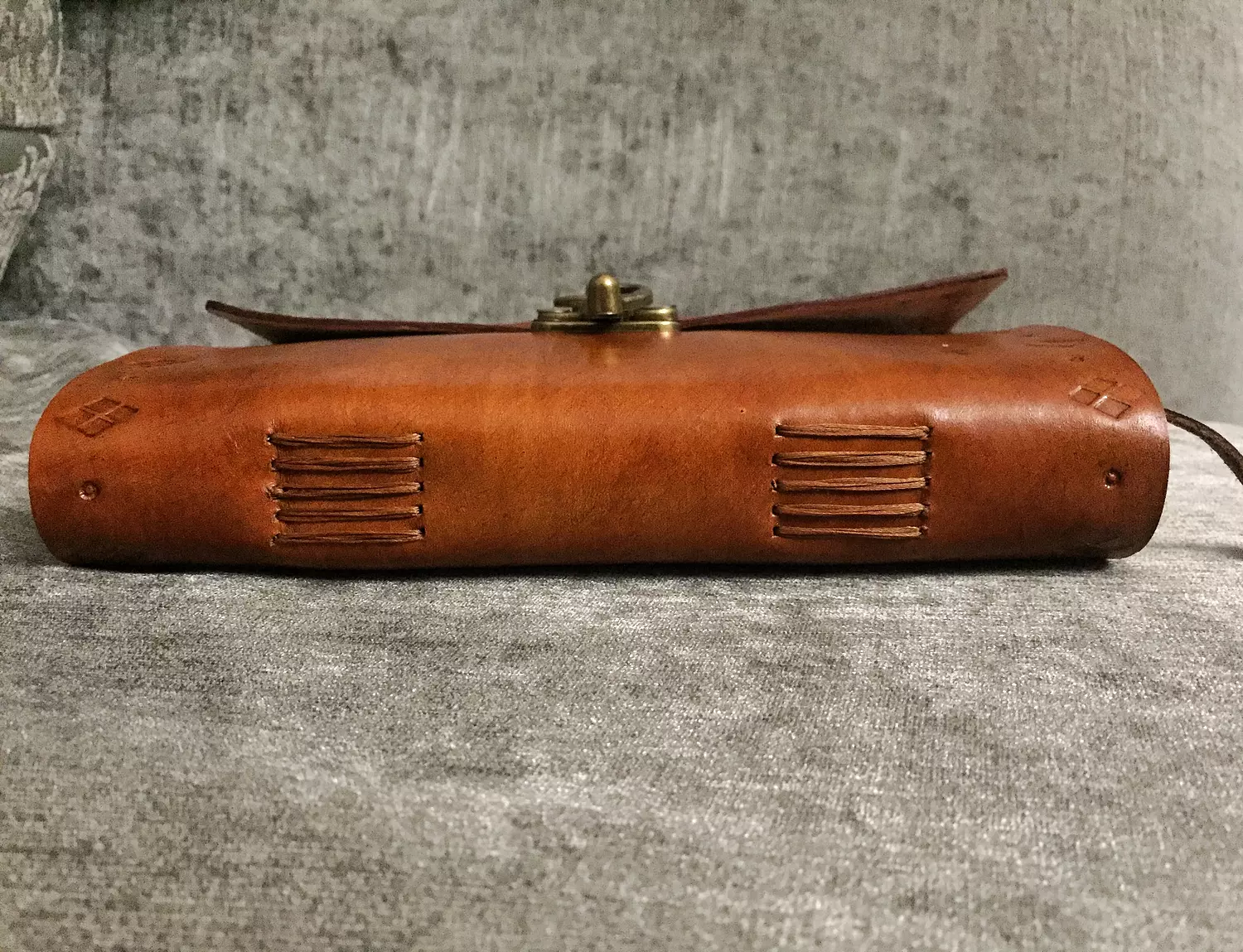 Tooled diamond border leather journal with lock clasp  2