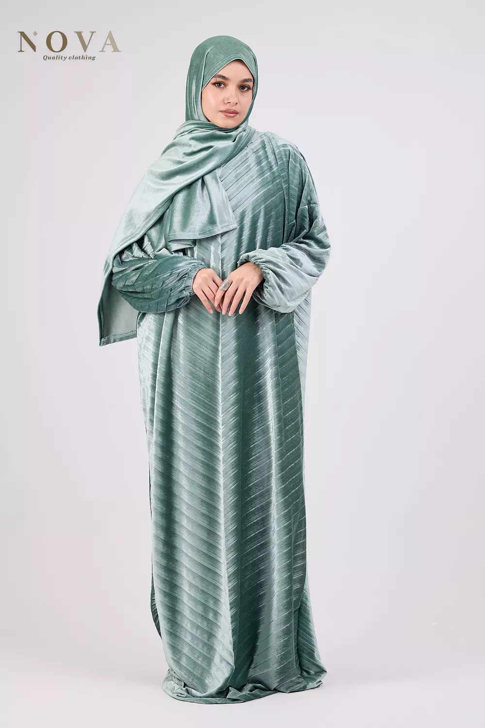 Mint pleated velvet image