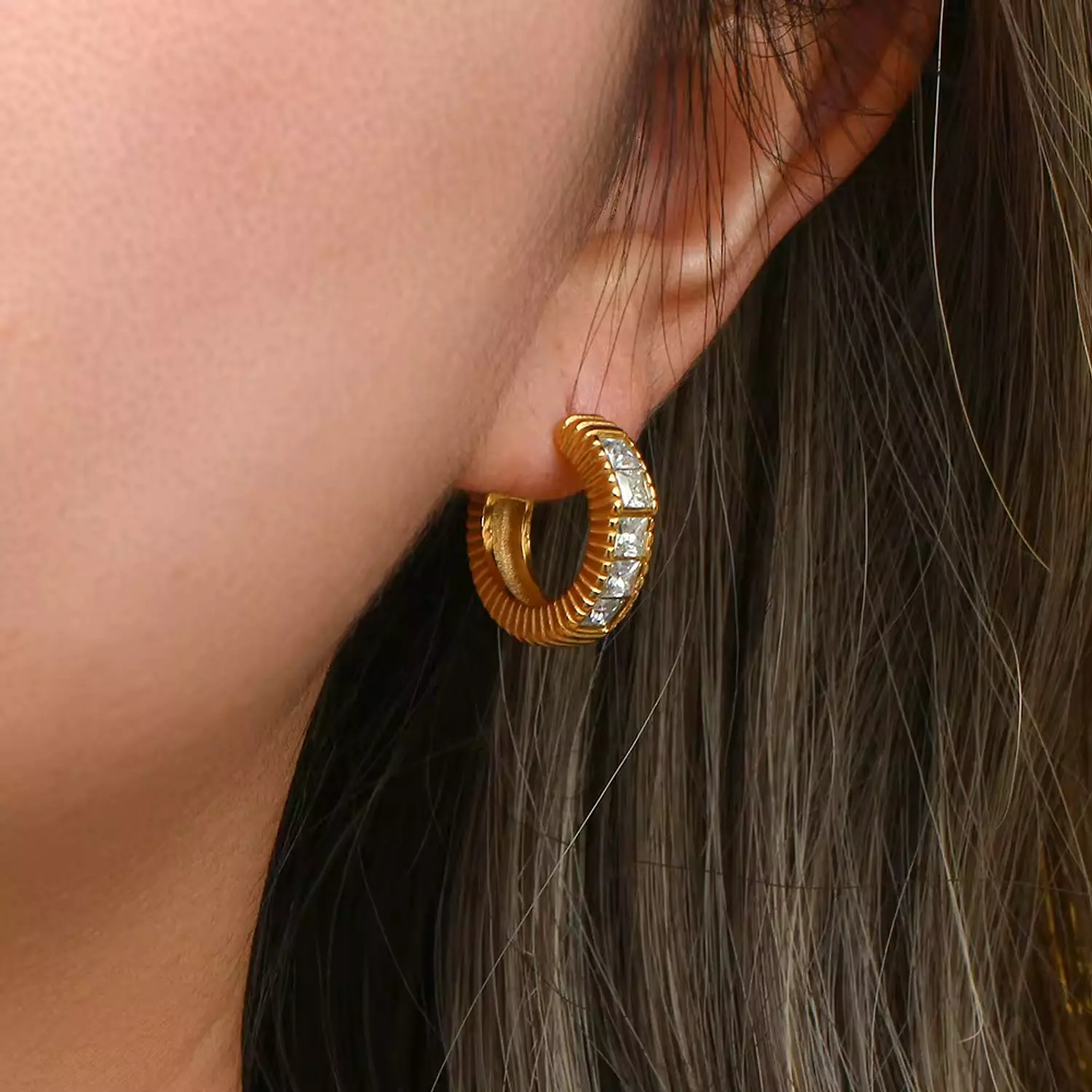 Bling square cubic inlaid earrings  4