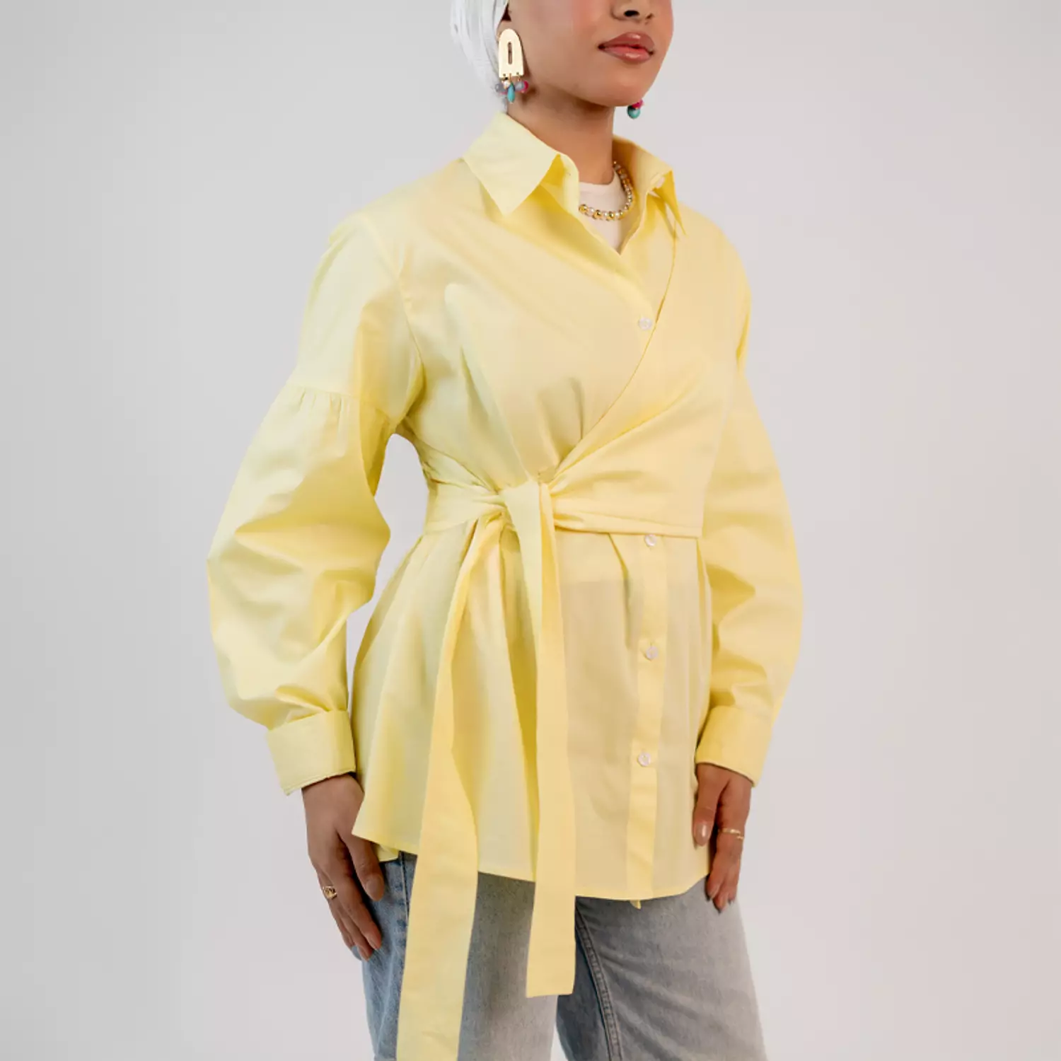 Wrapped shirt popline - Yellow  2