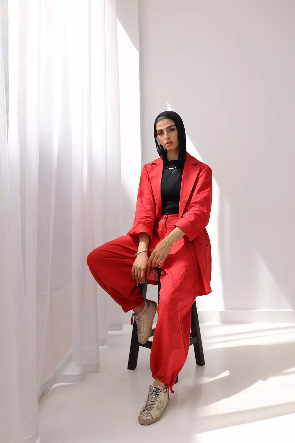 Linen wrapped pants in red 3
