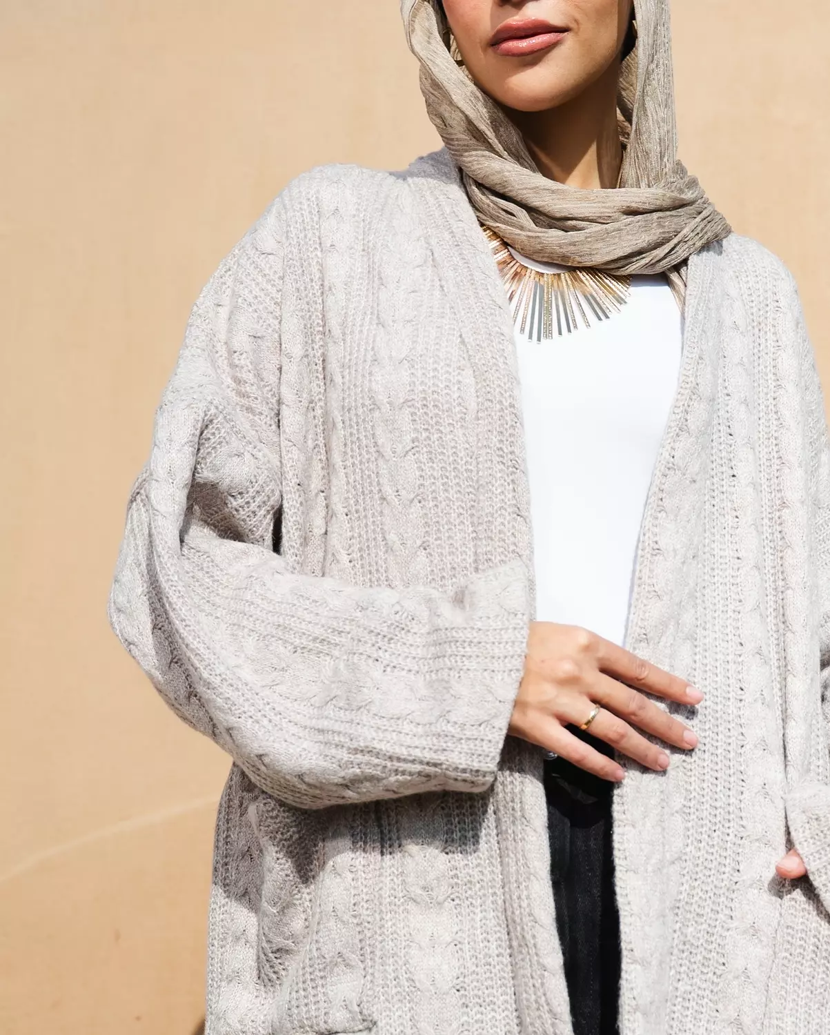 Knitted Greige Cardigan hover image