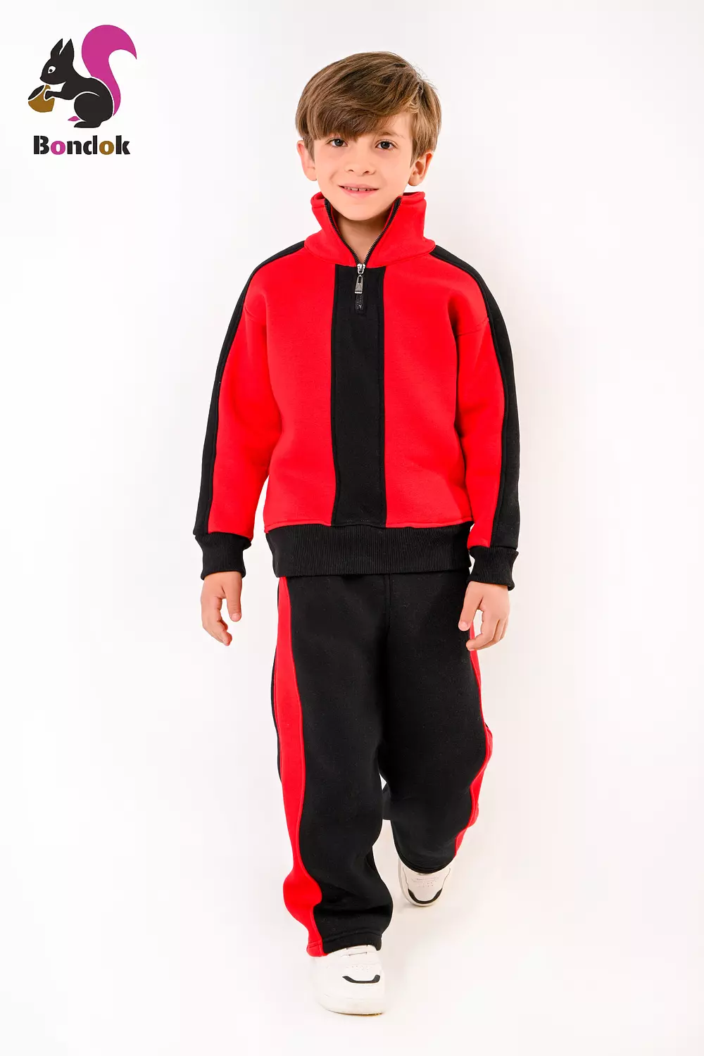 BONDOK Boys’ Winter Black-Strip Tracksuit – High-Neck Half-Zip Sweatshirt & Joggers Set – Cozy Melton , Ages 4–14 14