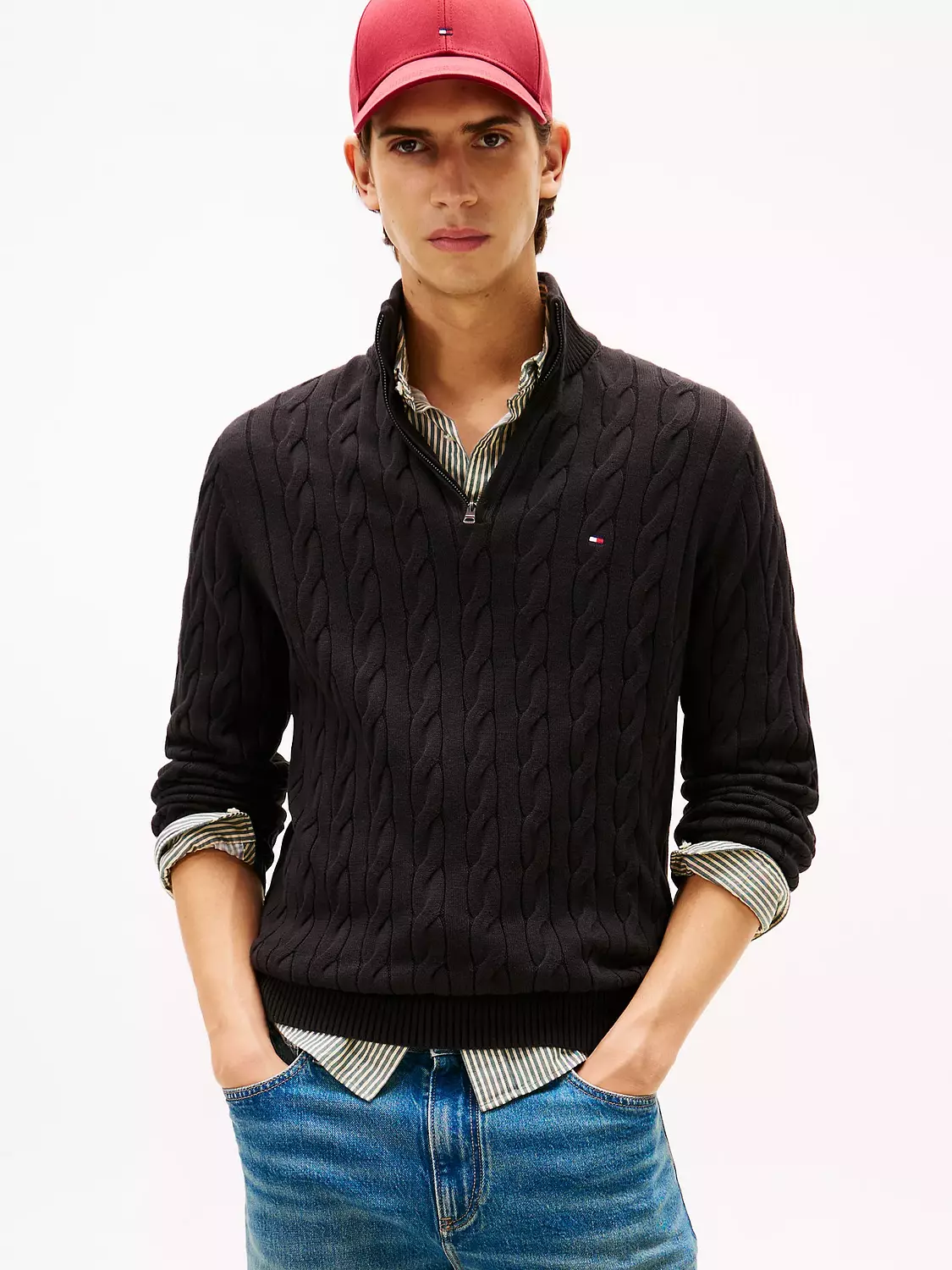 Cable Knit Mockneck Quarter-Zip Sweater 5