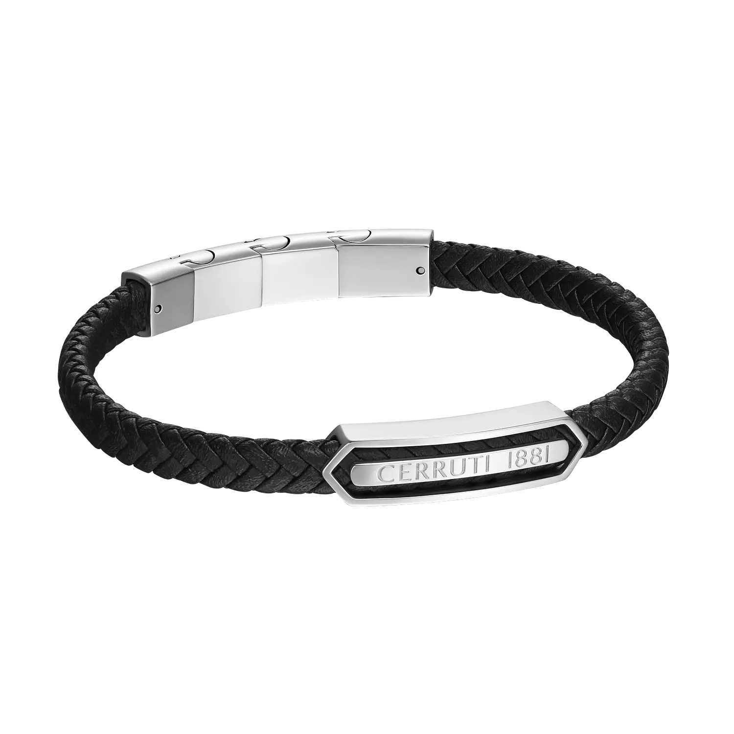 Cerruti 1881 Sandro Black Leather, Stainless Steel Logo Motif Bracelet for Men 2