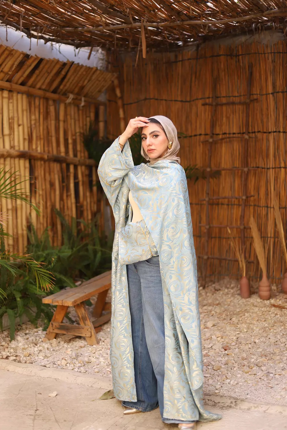 Baby blue & gold Jacquard   2